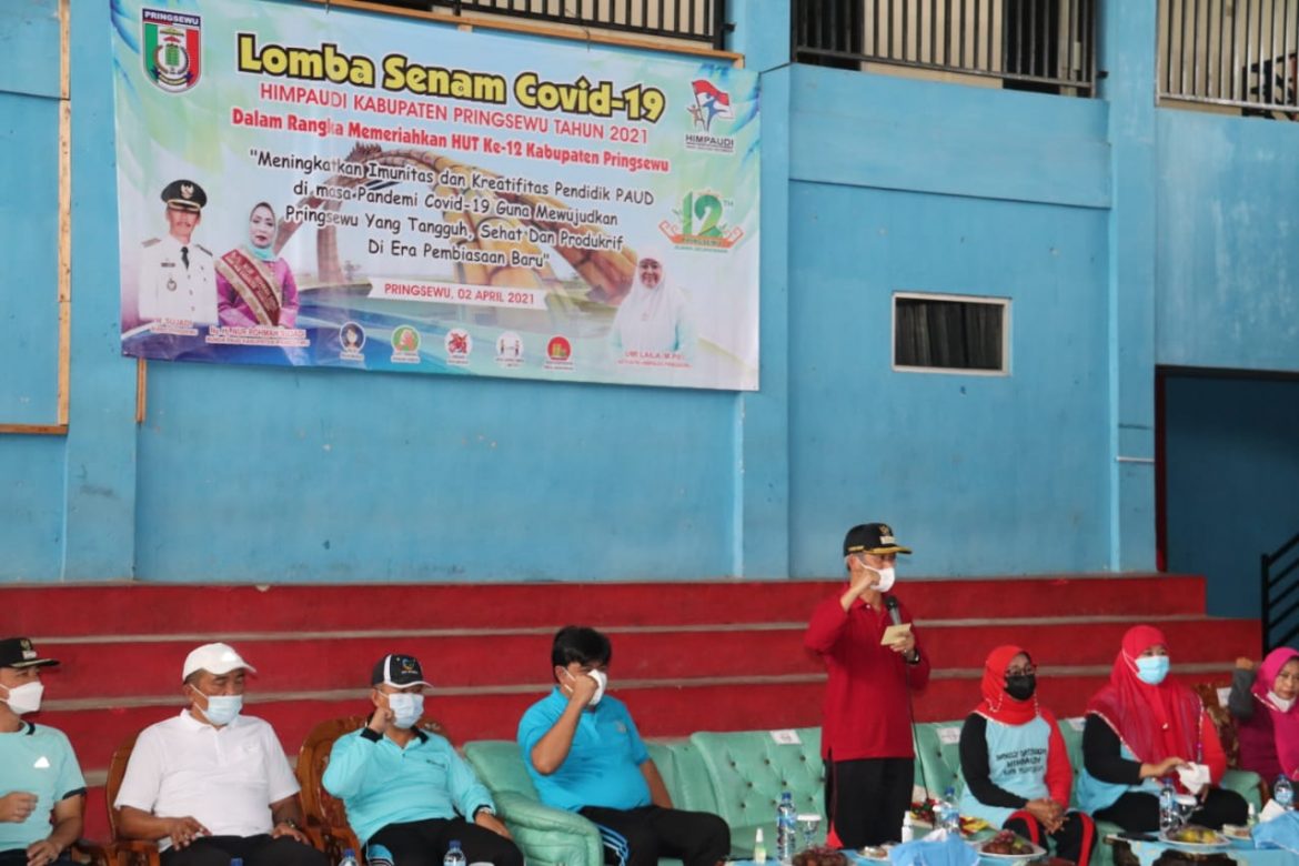Semarakkan HUT Ke-12 Kabupaten Pringsewu, Himpaudi Gelar Lomba Senam Covid-19