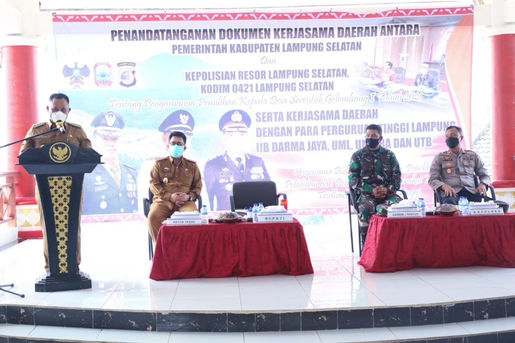 Pemkab Lamsel Lakukan MoU Kesepatakan Bersama Dengan Kepolisian Resor Lamsel, KODIM 0421 Lamsel Dan Perguruan Tinggi Lampung