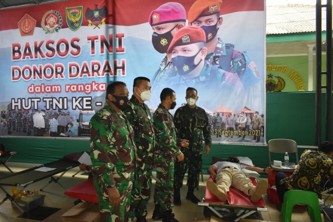 Korem 043/Gatam Gelar Baksos Donor Darah Dalam Rangka HUT Ke – 76 TNI Tahun 2021.
