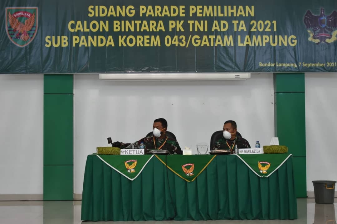 Danrem 043/Gatam Pimpin Sidang Parade Caba PK TNI AD Reguler T.A 2021.