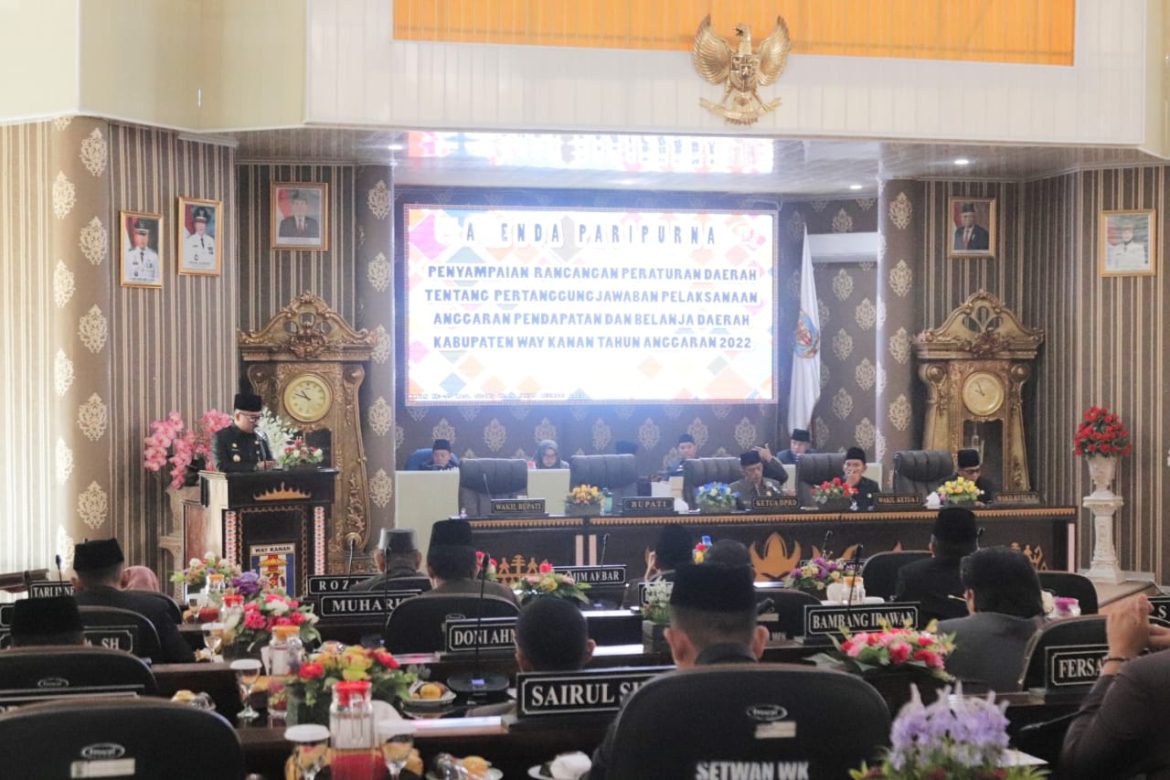 Rapat Paripurna DPRD Way Kanan Agenda Penyampaian Rancangan Peraturan Daerah (RAPERDA) Tentang Pertanggungjawaban APBD Kabupaten Way Kanan Tahun Anggaran 2022,